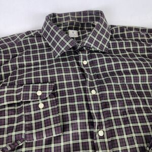 Peter Millar Shirt Mens Large Button Up‎ Long Sleeve Brown Green Plaid Cotton